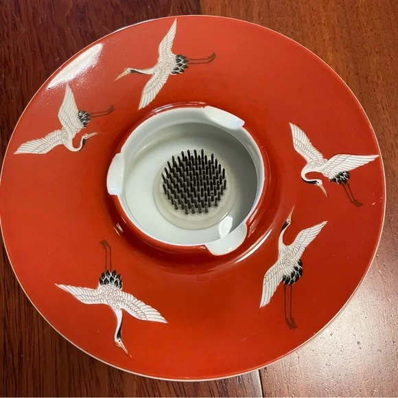 Vintage Noritake Japan Porcelain Vase Ashtray Flying Cranes Artsy Asian Ikebana‎ - Picture 5 of 6